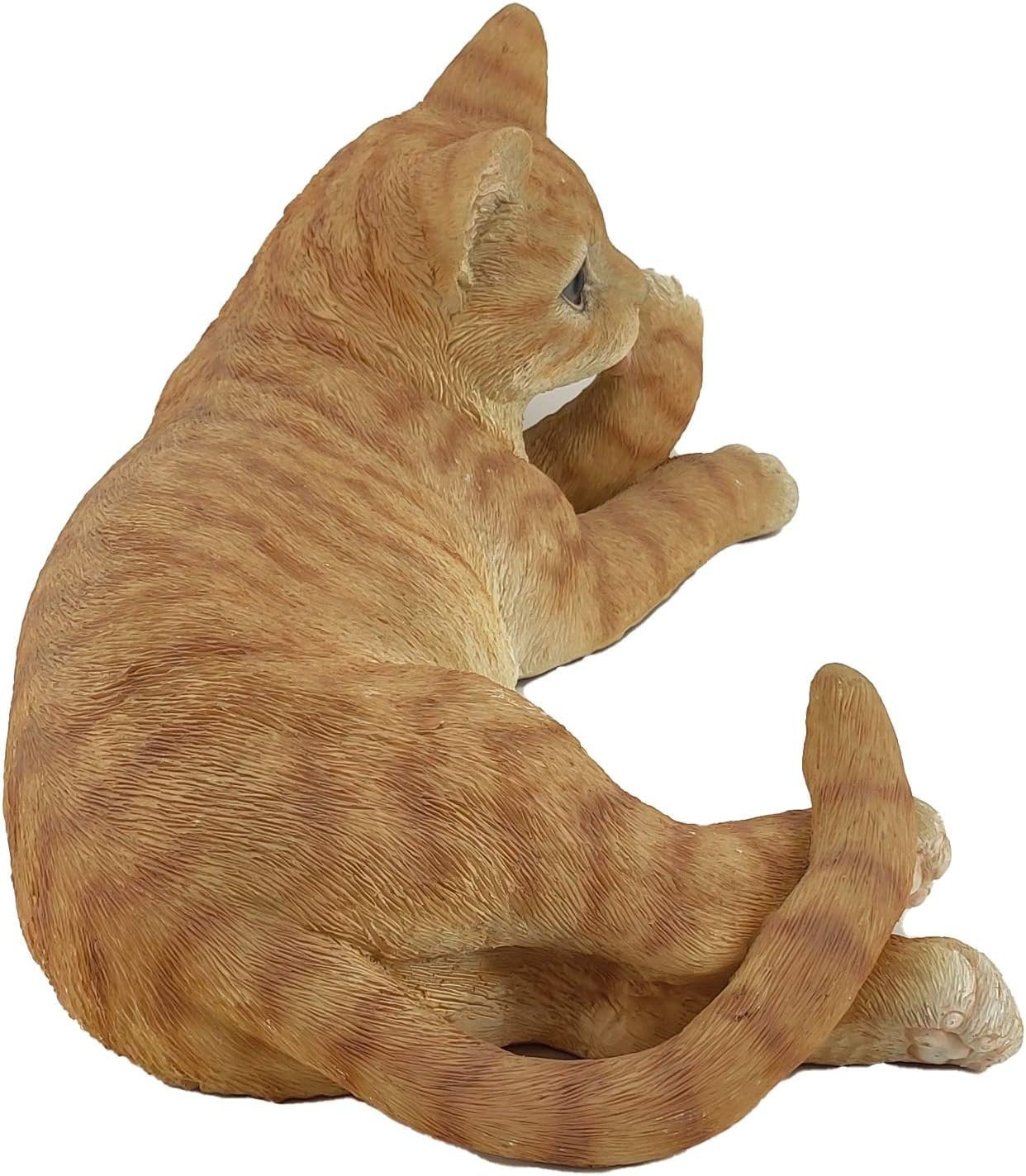 Realistic Orange Tabby Cat Statue Polyresin Garden Ornament Weatherproof Laying