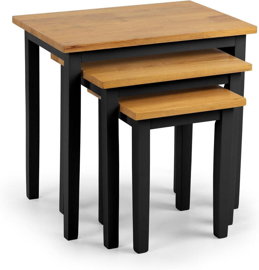 Nesting Tables Set of 3 Black & Oak Wood Mid-Century Modern Side End Coffee