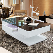 High Gloss Tempered Glass Coffee Table with 2 Drawers Storage 100x60cm