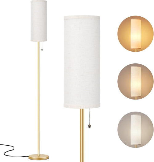 Gold Floor Lamp 64in Standing Lamp 3 Colour Bulb Bedroom Living Room