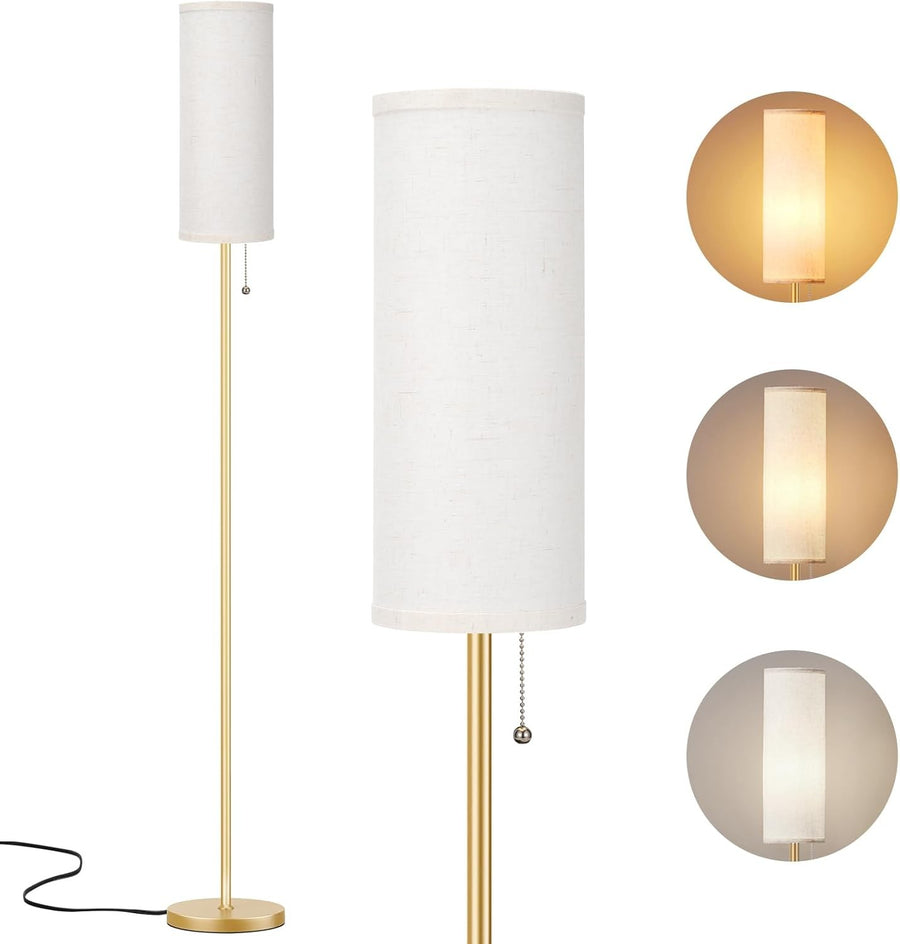 Gold Floor Lamp 64in Standing Lamp 3 Colour Bulb Bedroom Living Room