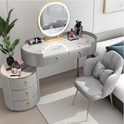 Grey Modern Dressing Table Vanity Set 5 Drawers LED Mirror Stool Makeup Desk Woo