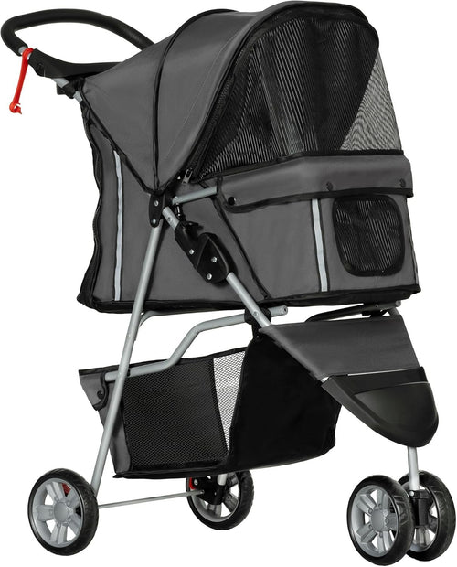 Dog Stroller 3-Wheel Foldable Pet Pram Small Dogs Cats Charcoal Grey