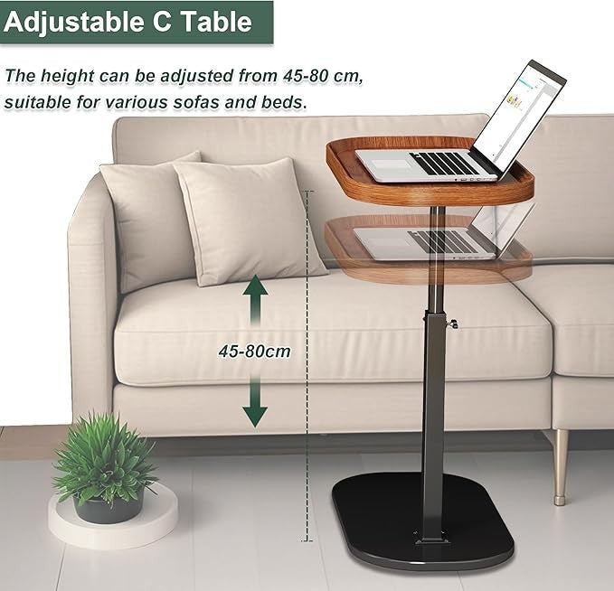 C Shaped Side Table Adjustable Height Swivel Laptop Sofa Narrow Desk