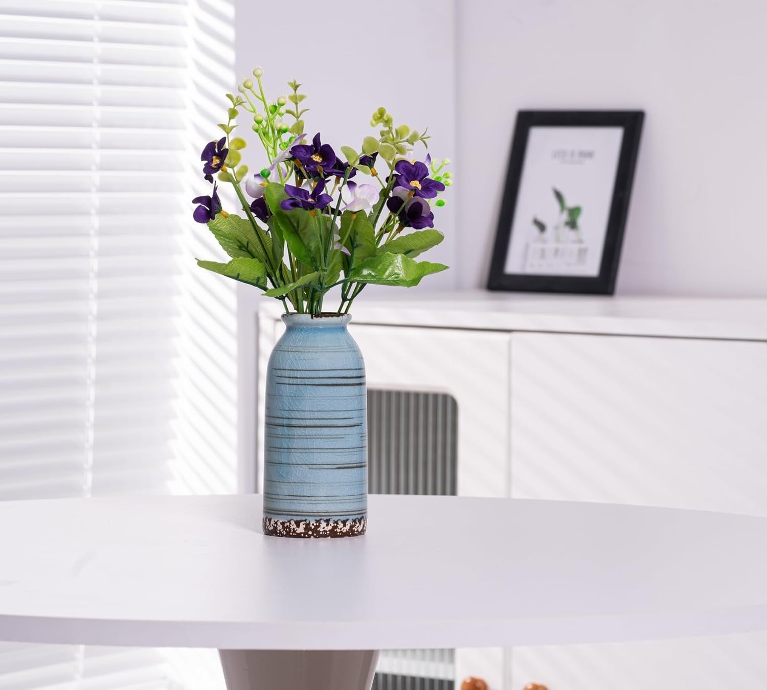 Blue Ceramic Vase Set of 3 Farmhouse Pampas Grass Vases Home Decor