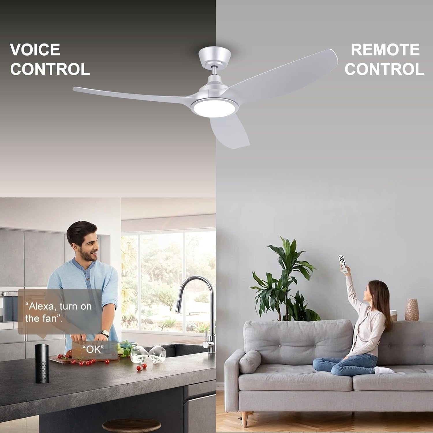 Ovlaim 132CM Silent DC Motor Smart Ceiling Fan with LED, Remote, App & Voice