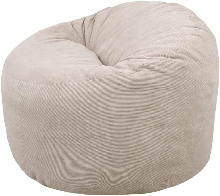 Adult Bean Bag Chair Beige Cord 100cm Foam Filled Sofa Seat for Back Pain
