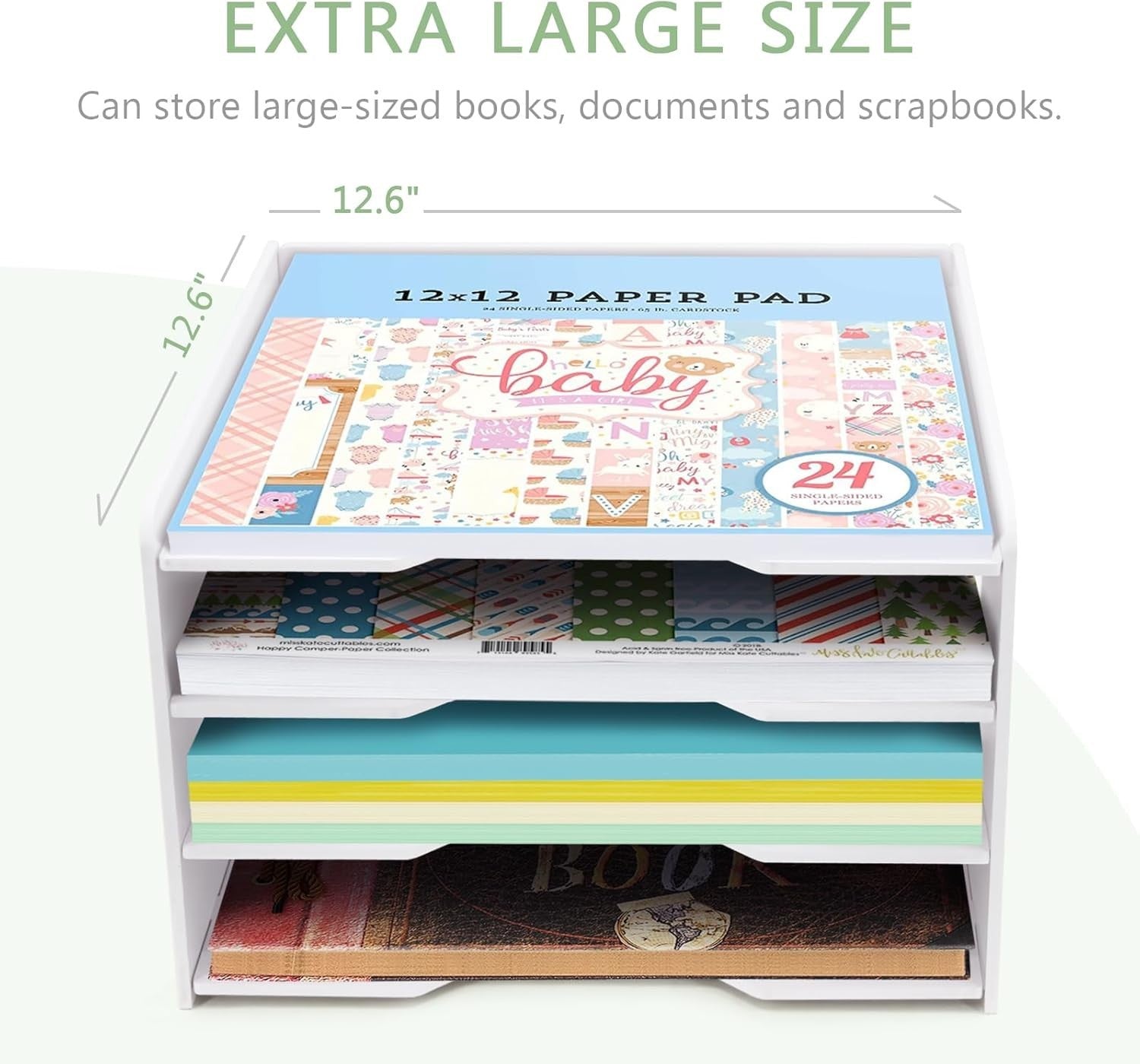 12x12 Scrapbook Paper Organizer 4 Tier Desktop Storage Stackable White