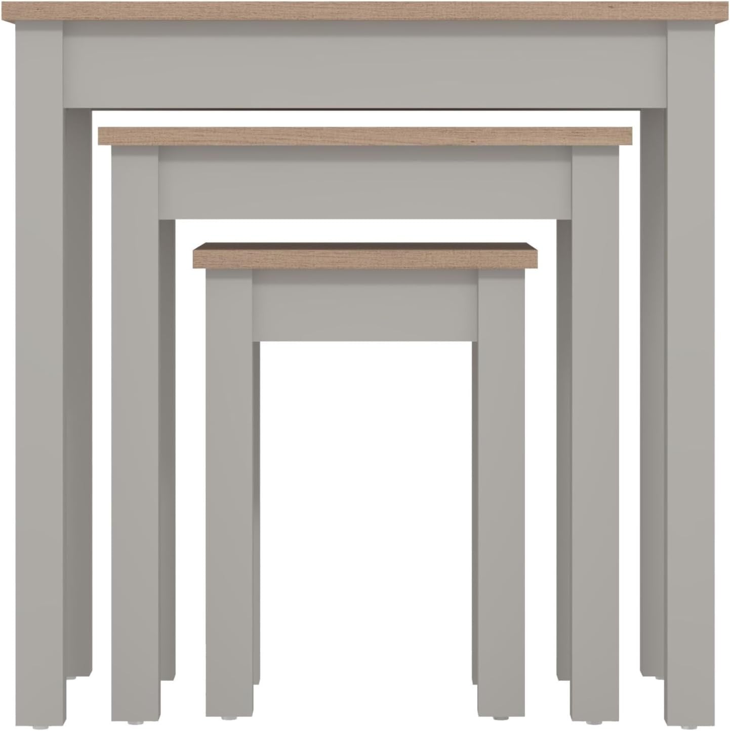 Space Saving Nesting End Tables 3 Piece Light Grey/Oak Engineered Wood