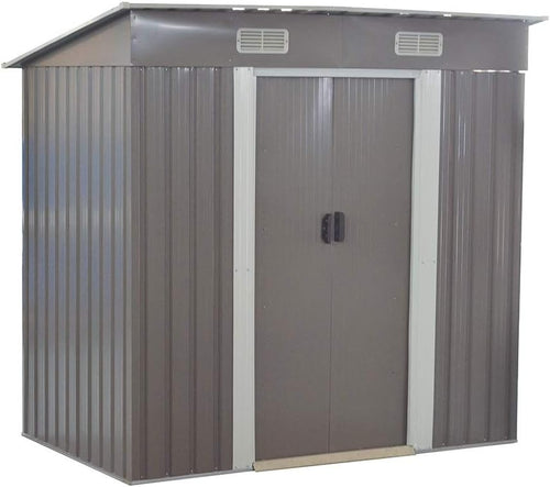 Metal Garden Shed 6x4ft Apex Roof Lockable Tool Storage House Grey
