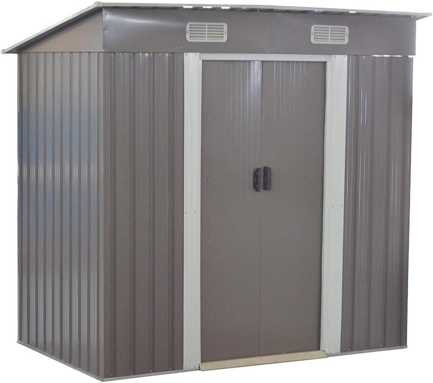 Metal Garden Shed 6x4ft Apex Roof Lockable Tool Storage House Grey