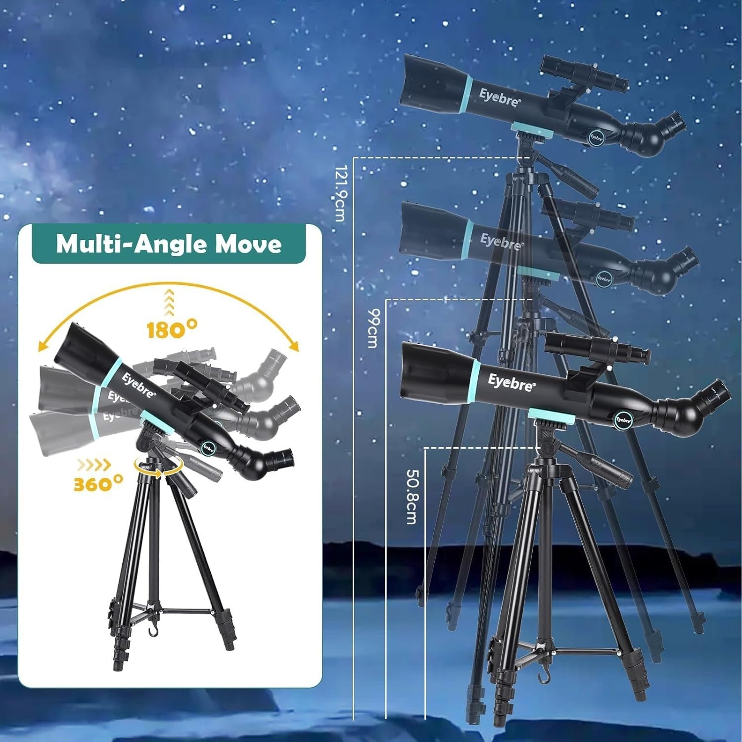 Kids Astronomy Telescope 50mm 200X Magnification Tripod Portable Black