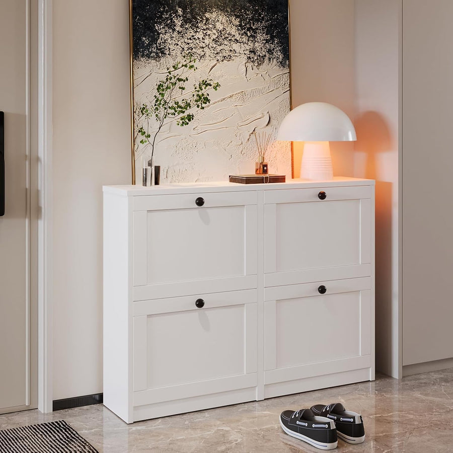 White 4-Drawer Shoe Cabinet Cupboard w/ Adjustable Shelf & Anti-Tip 105cm