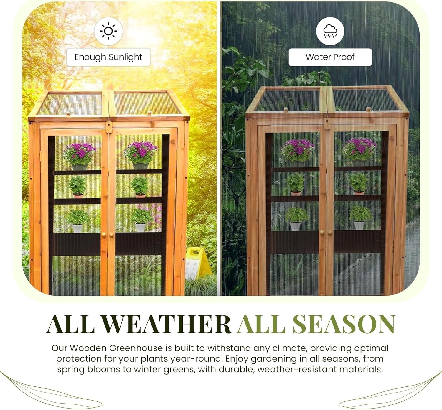 Wooden Cold Frame Greenhouse with Polycarbonate Panels & Removable Shelves