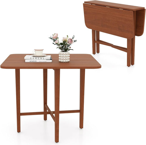 Folding Drop Leaf Dining Table for Small Spaces with Rubber Wood Legs