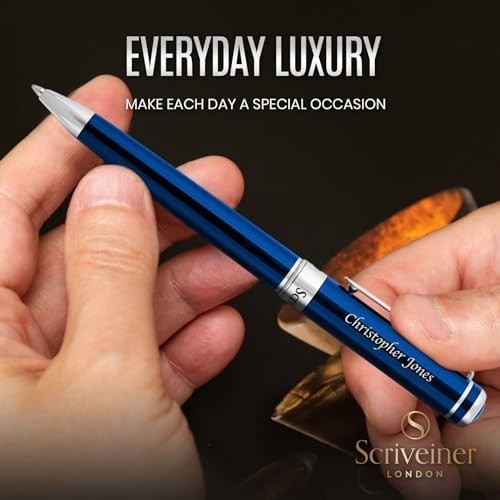 Luxury Personalised Ballpoint Pen – Midnight Blue Brass Chrome, Refillable Ink