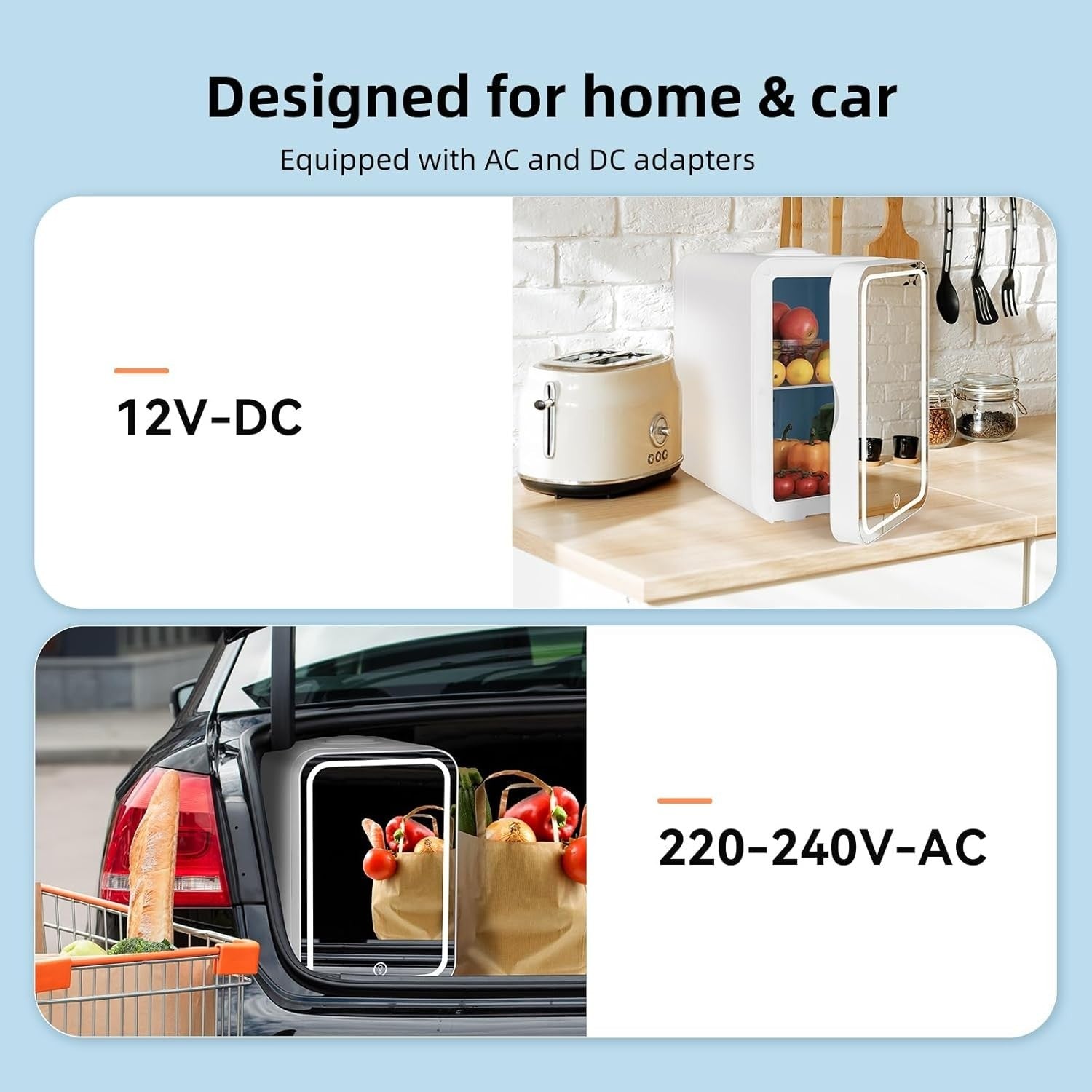 Portable Mini Skincare Fridge 8L LED Mirror AC/DC Bedroom Car Cooler