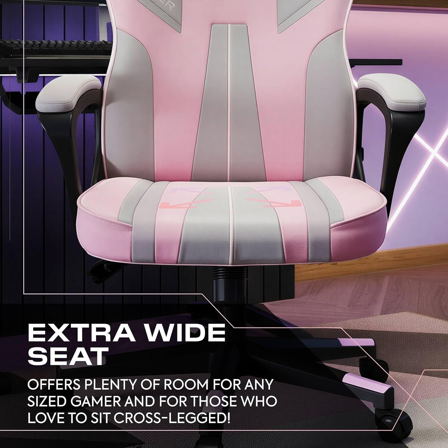 Ergonomic Gaming Chair High Back Wide Seat Grey Pink