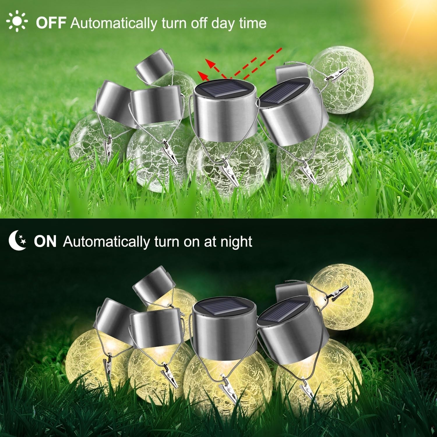 12 Pack Hanging Solar Globe Lights Warm White Garden Lanterns