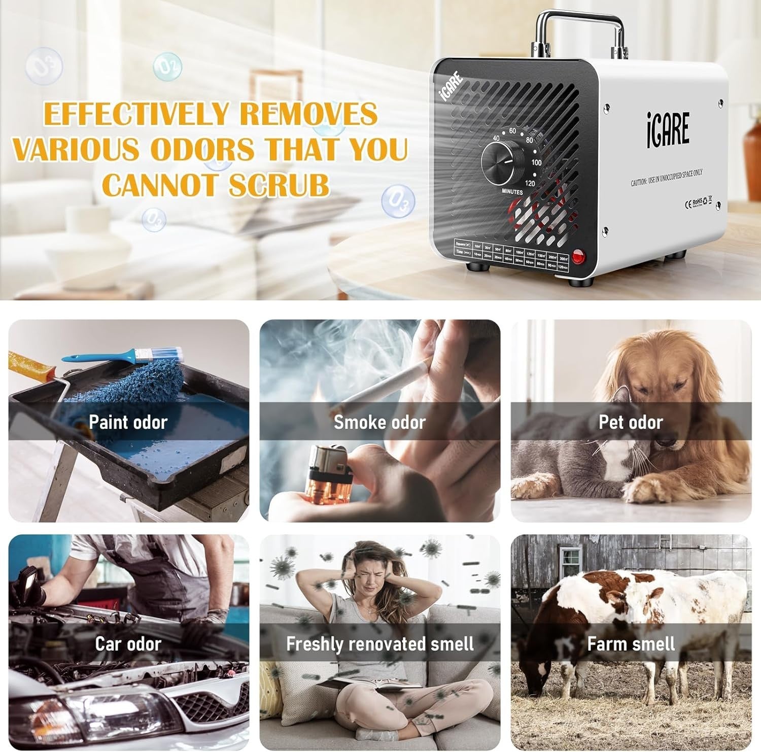 30000mg Ozone Generator Negative Ion Odor Eliminator Timer 300㎡