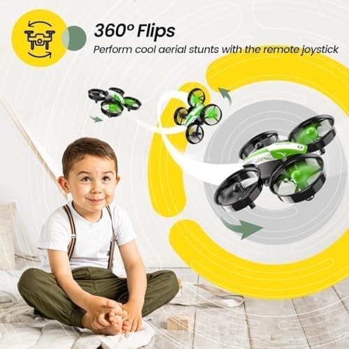Mini Kids Drone with 3 Batteries, Auto Hover, 3D Flip & Headless Mode – Green