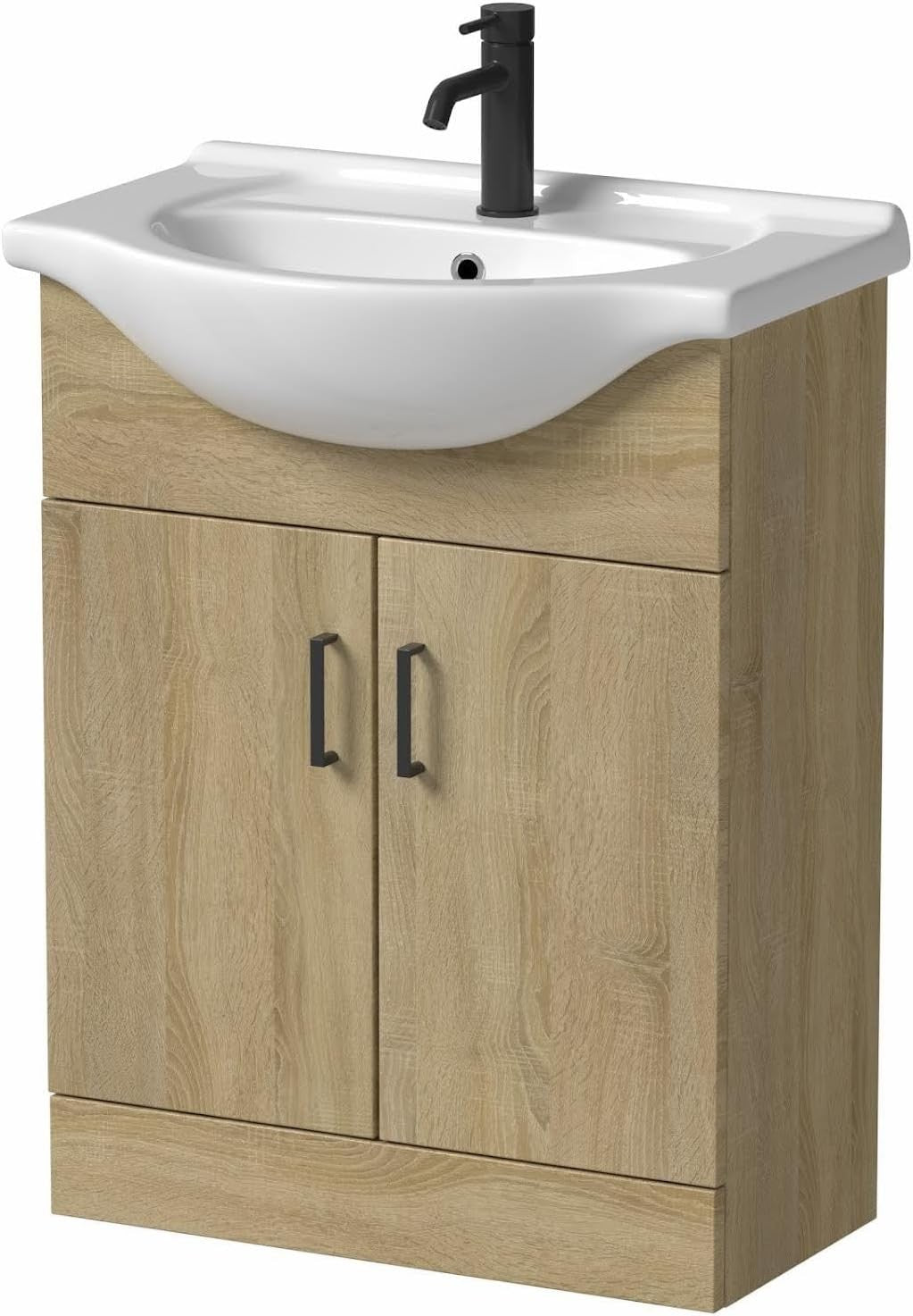 650mm Oak Effect Vanity Sink Unit – Bathroom Basin Cabinet with Soft Close Doors