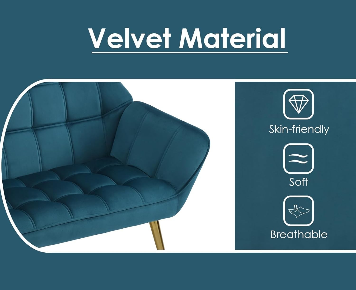 Blue Velvet 2 Seater Sofa Tub Chair Loveseat Metal Legs Lounge Armchair