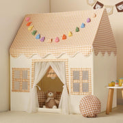 Kids Play Tent with Padded Mat Indoor Fairy Tale Playhouse Brown