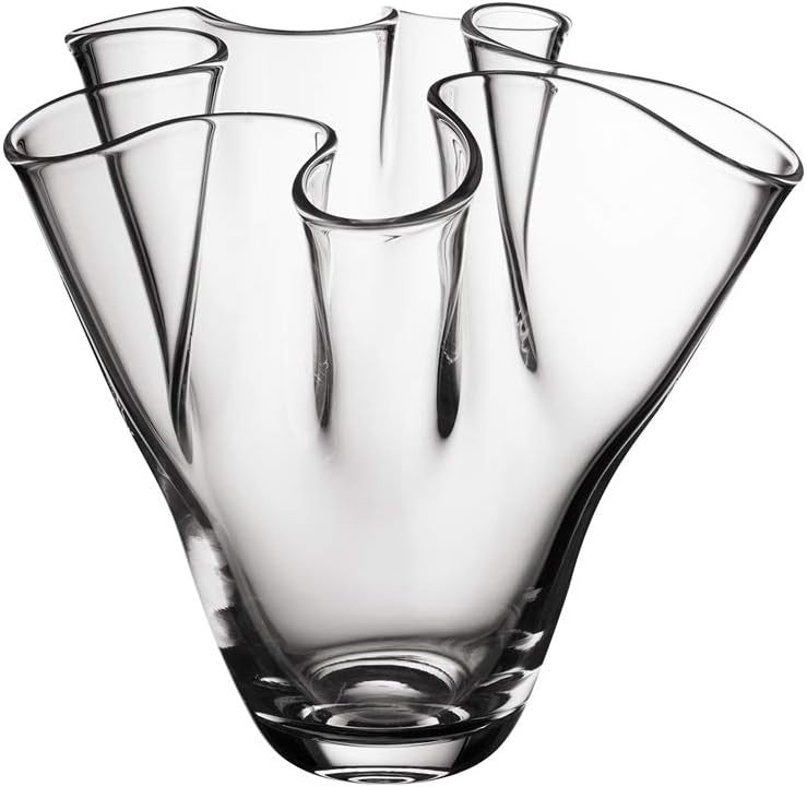 Large Crystal Blossom Vase 32cm Sculptural Clear Glass Flower Display