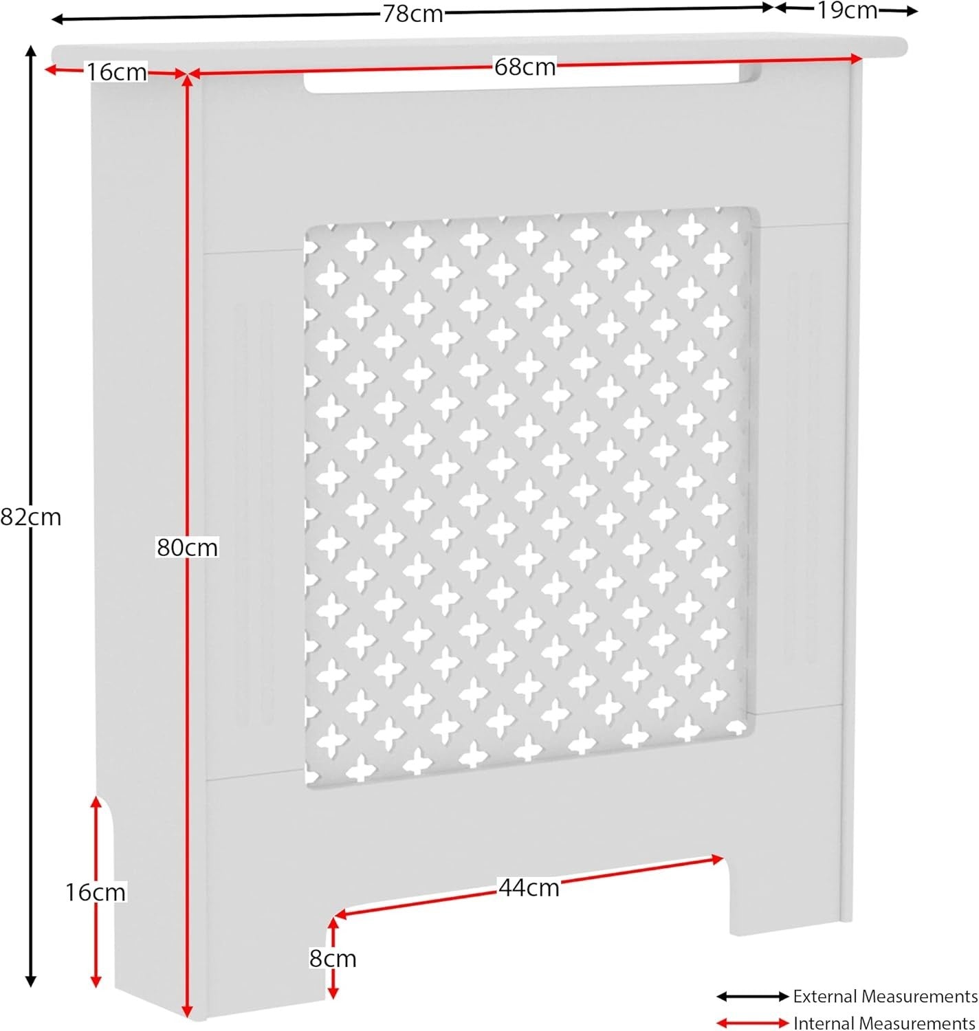 Small White Radiator Cover | Traditional Cross Pattern MDF Cabinet