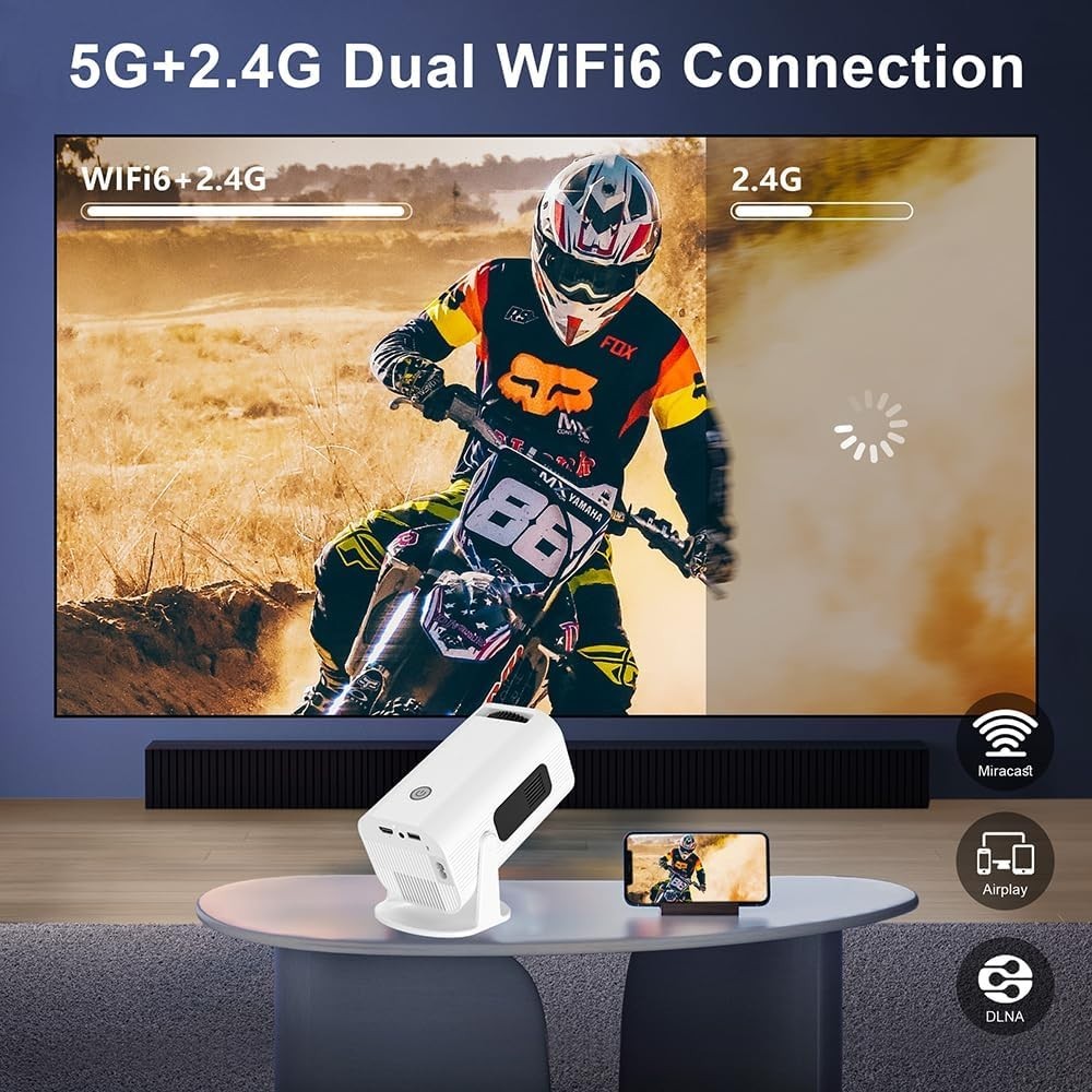 1080P Smart Mini Projector WiFi 6 Bluetooth 210° Stand Auto Keystone 4K