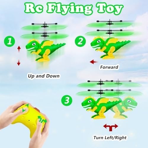 RC Dinosaur Helicopter Toy for Kids 6+, LED Lights, Indoor/Outdoor Drone