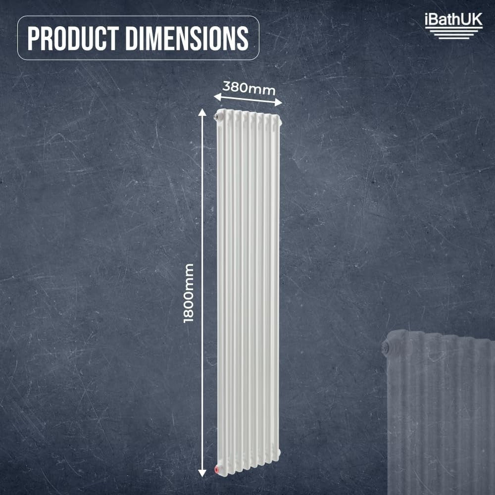 Slim Vertical White Column Radiator | Double Panel | 1800x380mm