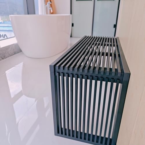 Modern Black Wooden Slatted Bench Sleek Indoor Seating Storage Entryway Décor