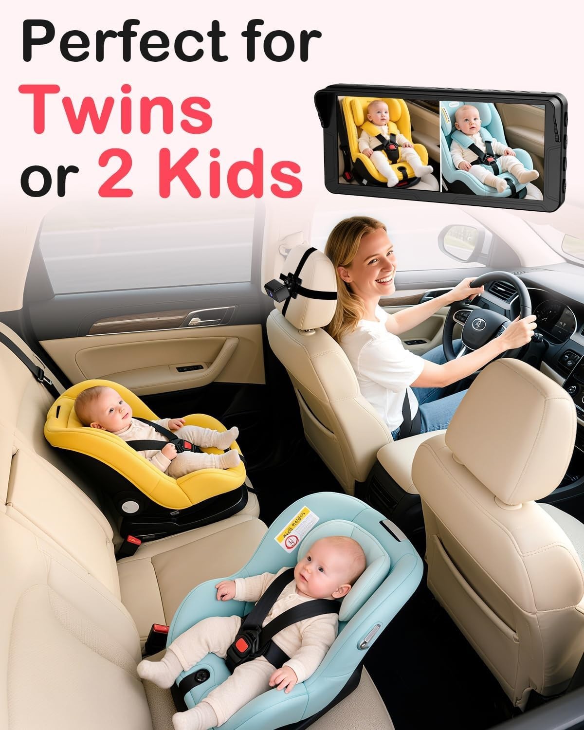 Dual Baby Car Camera 6.9" HD Split Screen Night Vision Rear Seat Monitor
