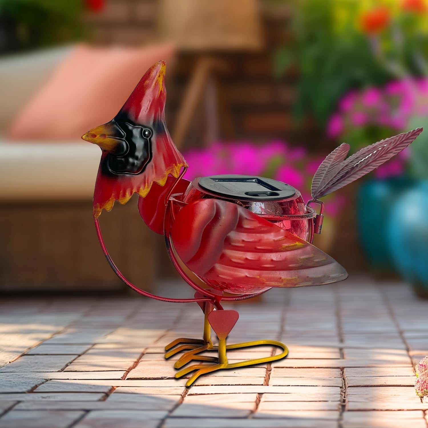 Solar Cardinal Garden Light Metal Bird Ornament Outdoor LED Yard Patio Decor