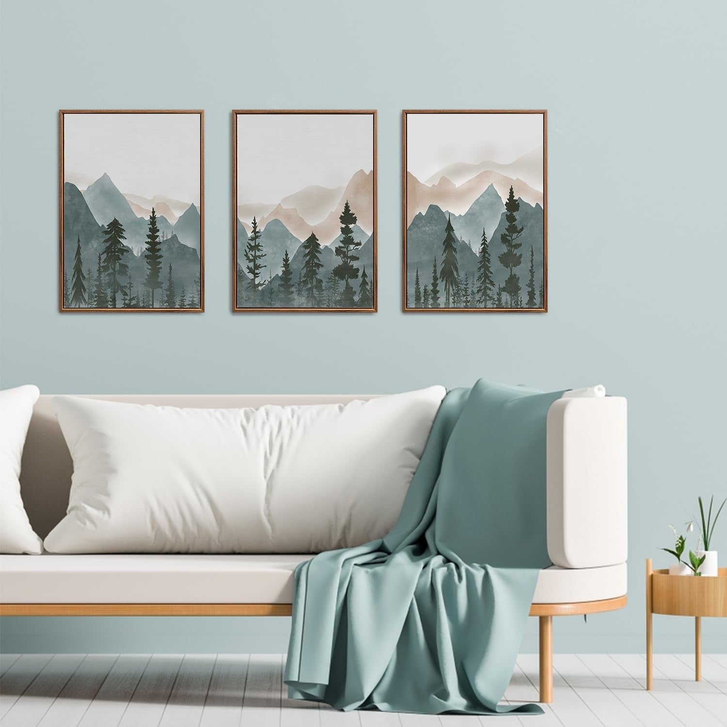 Mountain Forest Framed Canvas Wall Art Set 3 Nature Landscape Home Decor