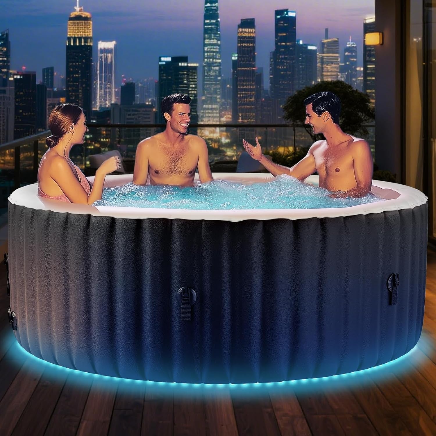 2–4 Person Inflatable Hot Tub LED Spa 120 Bubble Jets Heated Portable