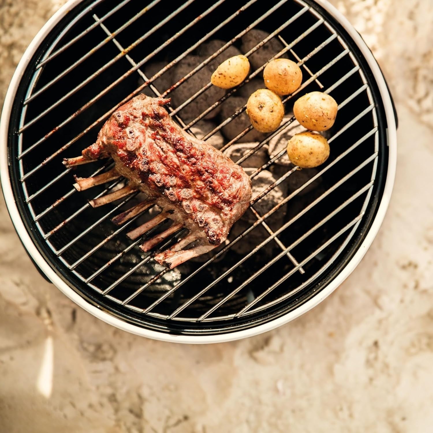 Portable Tabletop Charcoal BBQ Grill with Cork Lid Lightweight Outdoor