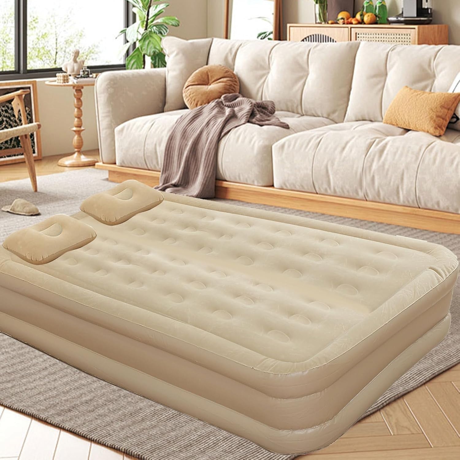 Automatic Inflatable Twin Air Mattress with Built-in Pump & Flocked Top