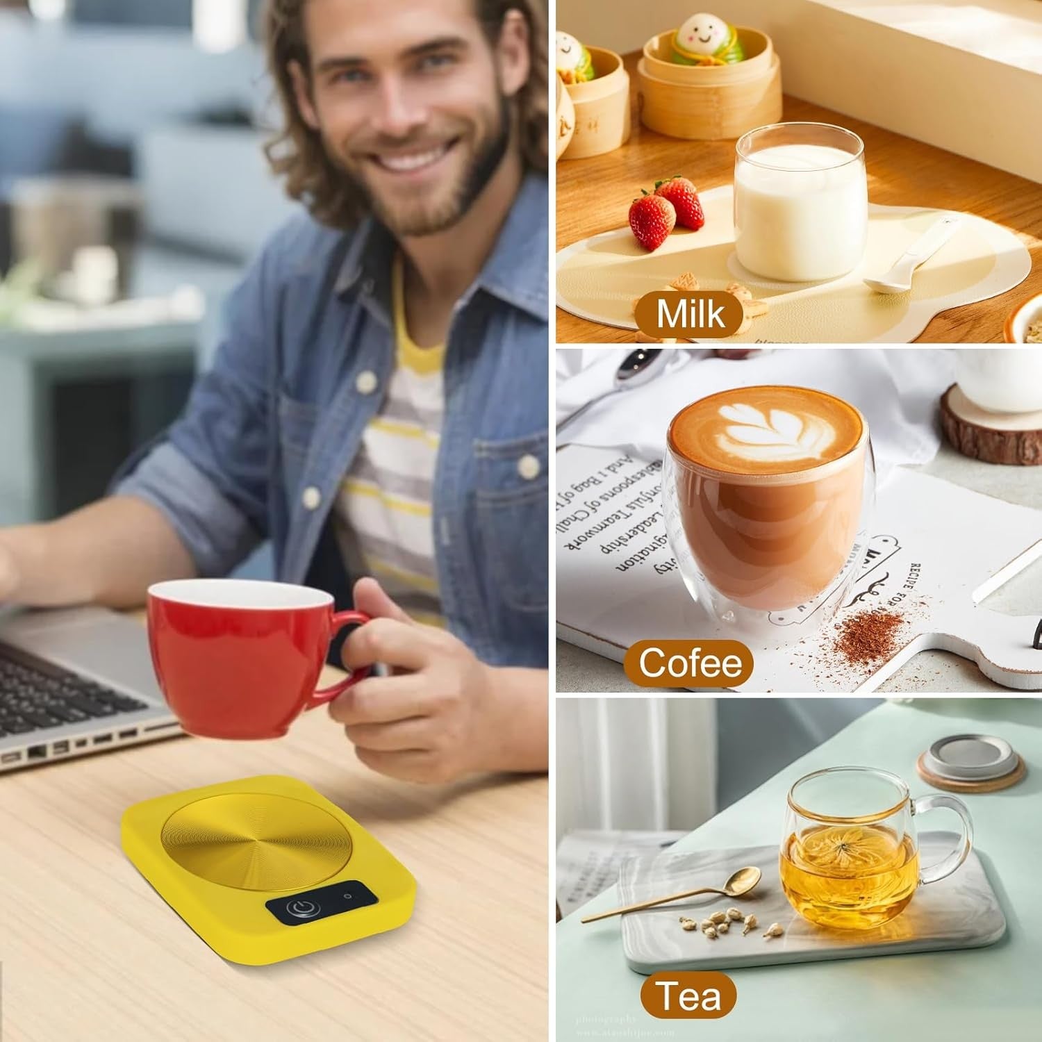 Yellow USB Coffee Mug Warmer 45°C Desk Cup Heater Plate