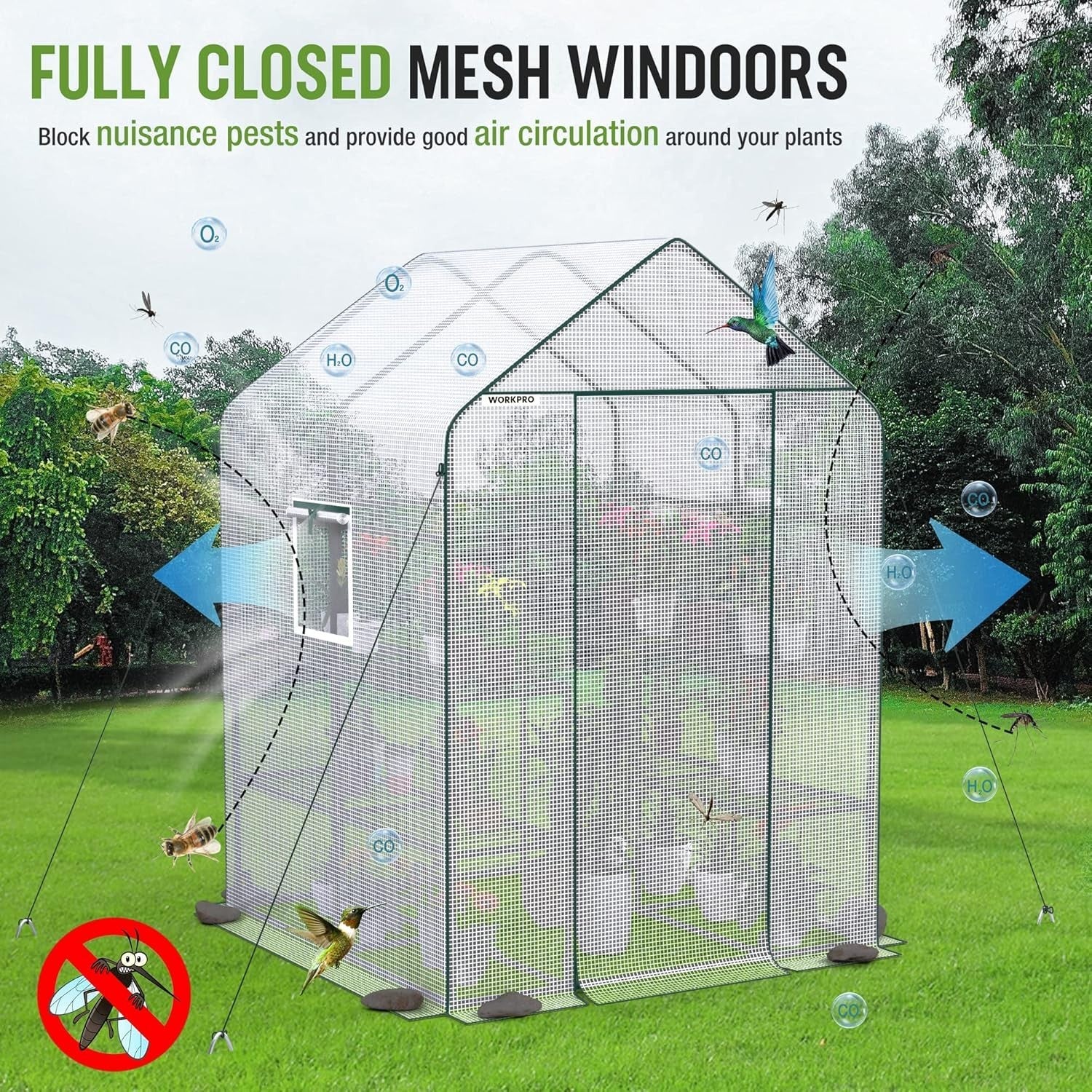 Large Walk-In Greenhouse 8 Shelves | Waterproof PE Cover | Roll-Up Door