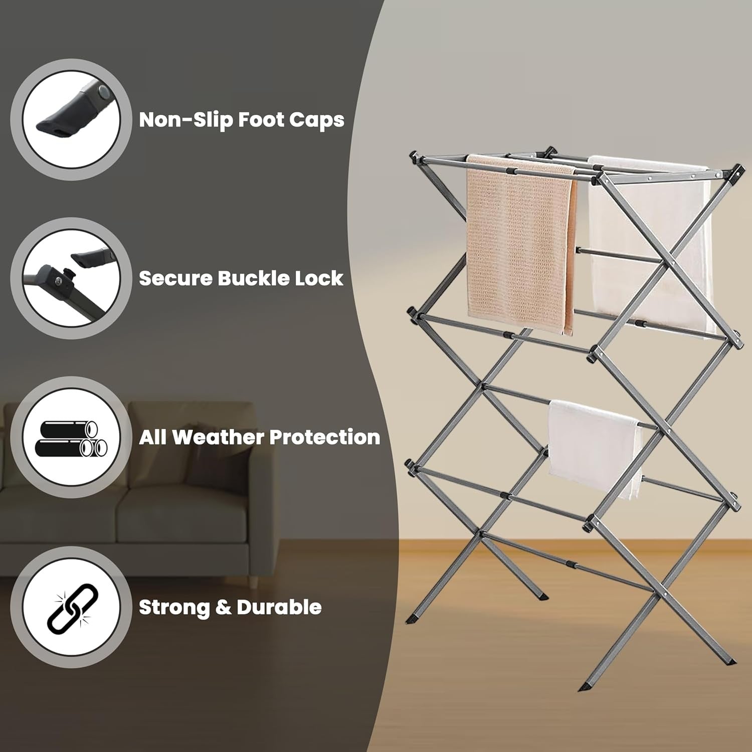 Expandable 3 Tier Clothes Airer Folding Indoor Outdoor Laundry Drying Rack