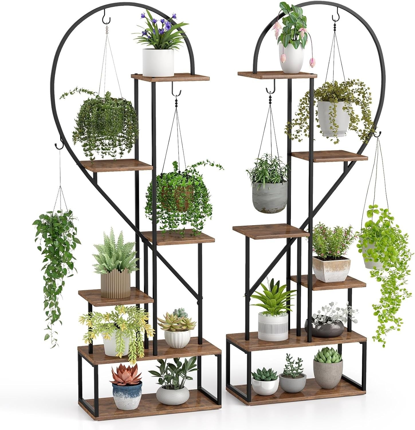 6 Tier Tall Metal Plant Stand Indoor Outdoor Heart Shape Flower Shelf