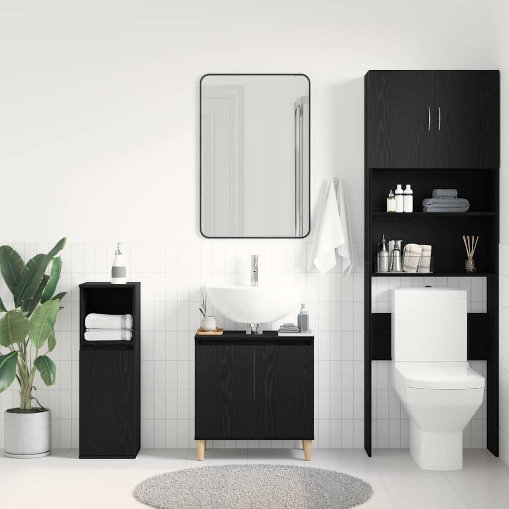 Black Oak Under Sink Bathroom Cabinet – Modern Vanity Storage Unit 58x33x60cm