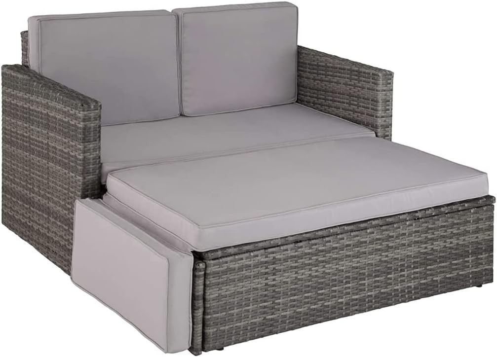 Outdoor Rattan Garden Sofa Set 2 Seater Lounge with Cushions & Extendable Footst