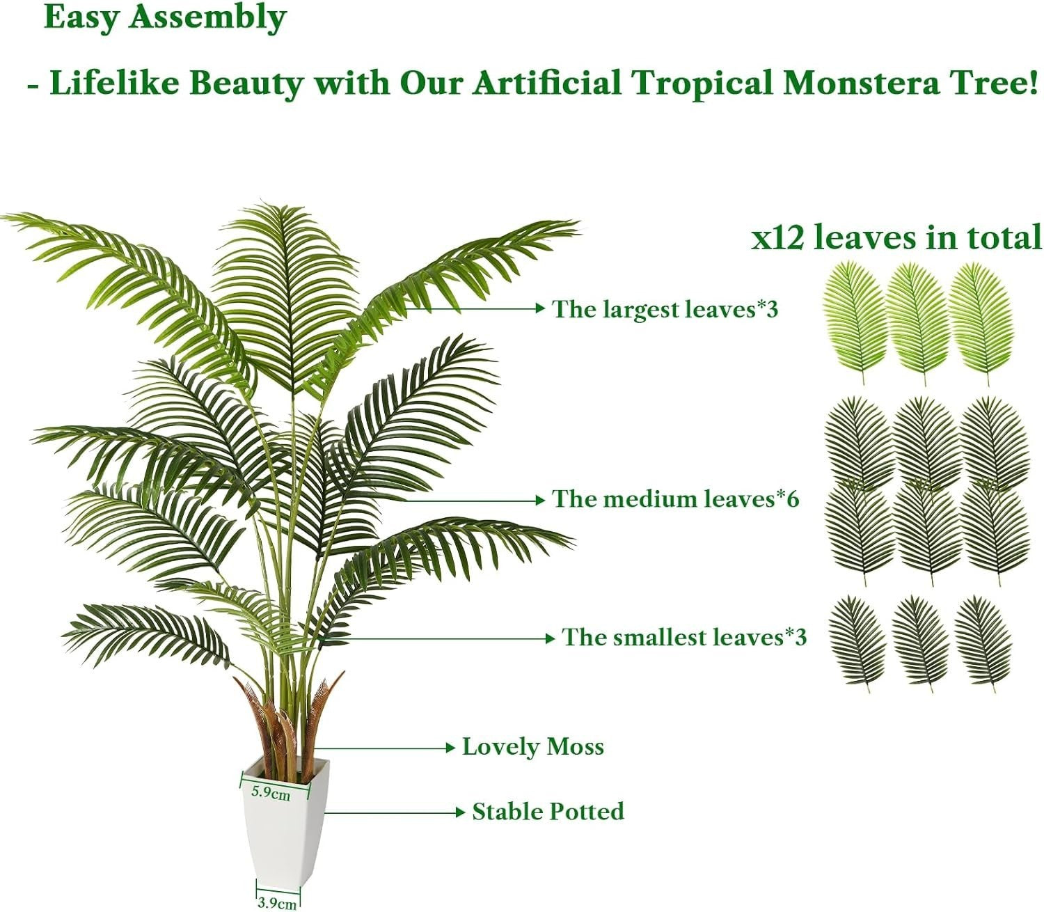 5ft Artificial Palm Tree with White Planter Indoor Fake Palm Home Decor Plant