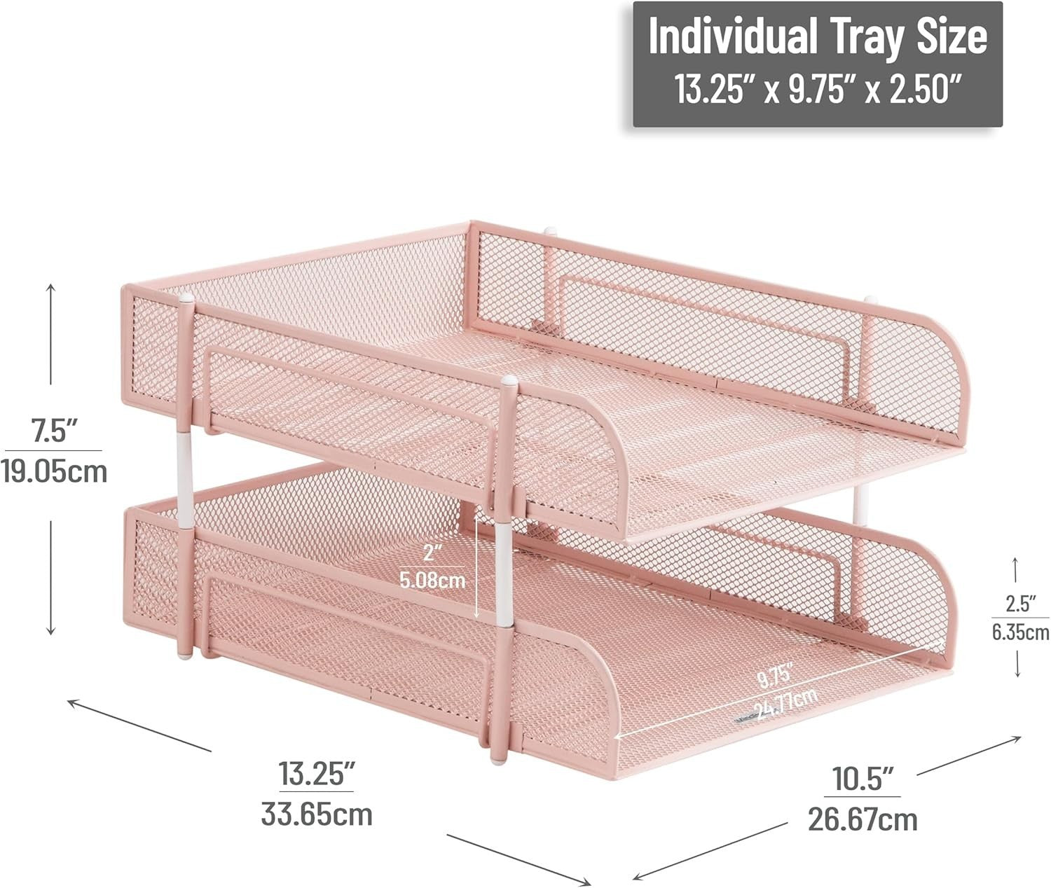 Stackable Metal Mesh Desk Organizer Tray 2-Tier File Storage Pink
