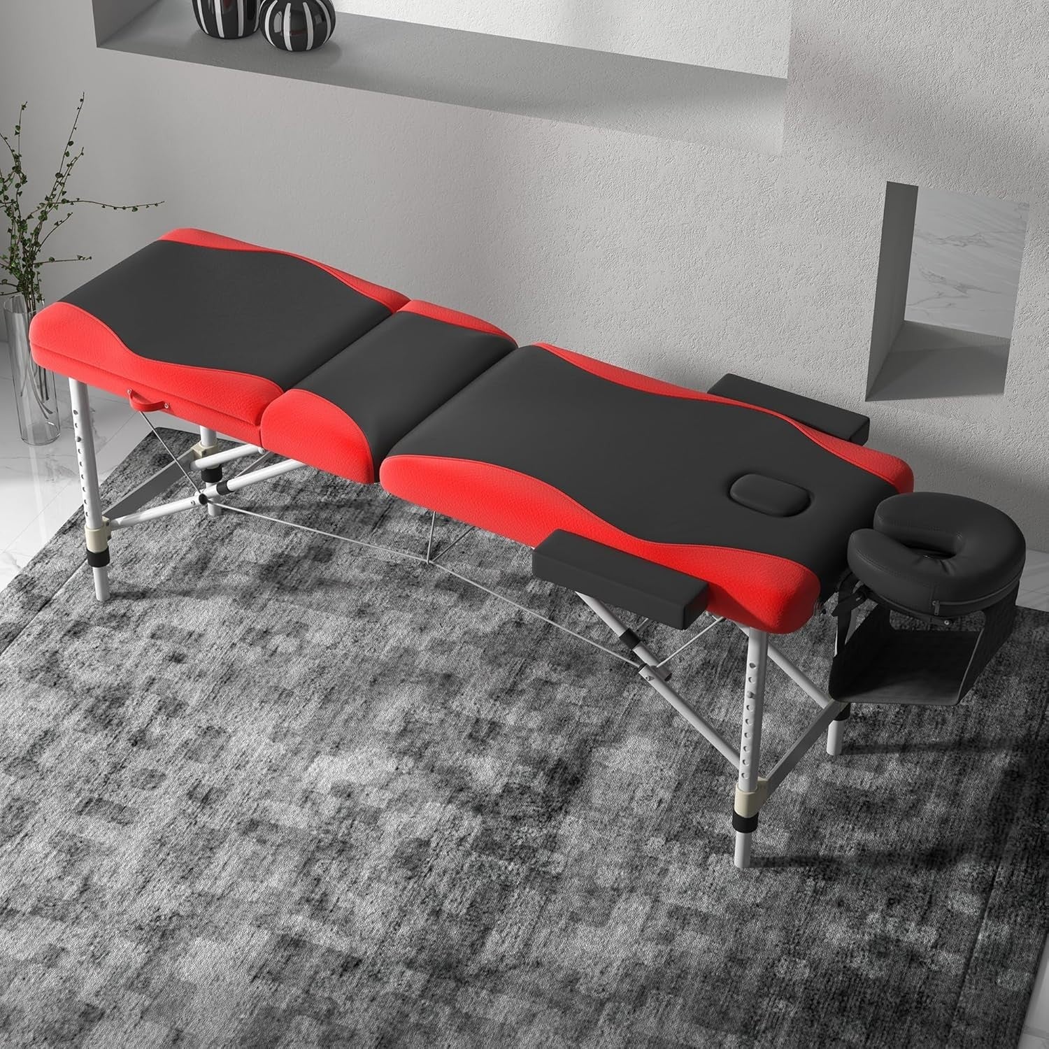 Portable Massage Table 3-Section Foldable Aluminium Beauty Bed w/ Bag Red Black