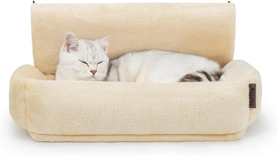 Cat Radiator Bed Plush Heating Lounger Hammock Washable Cover Beige